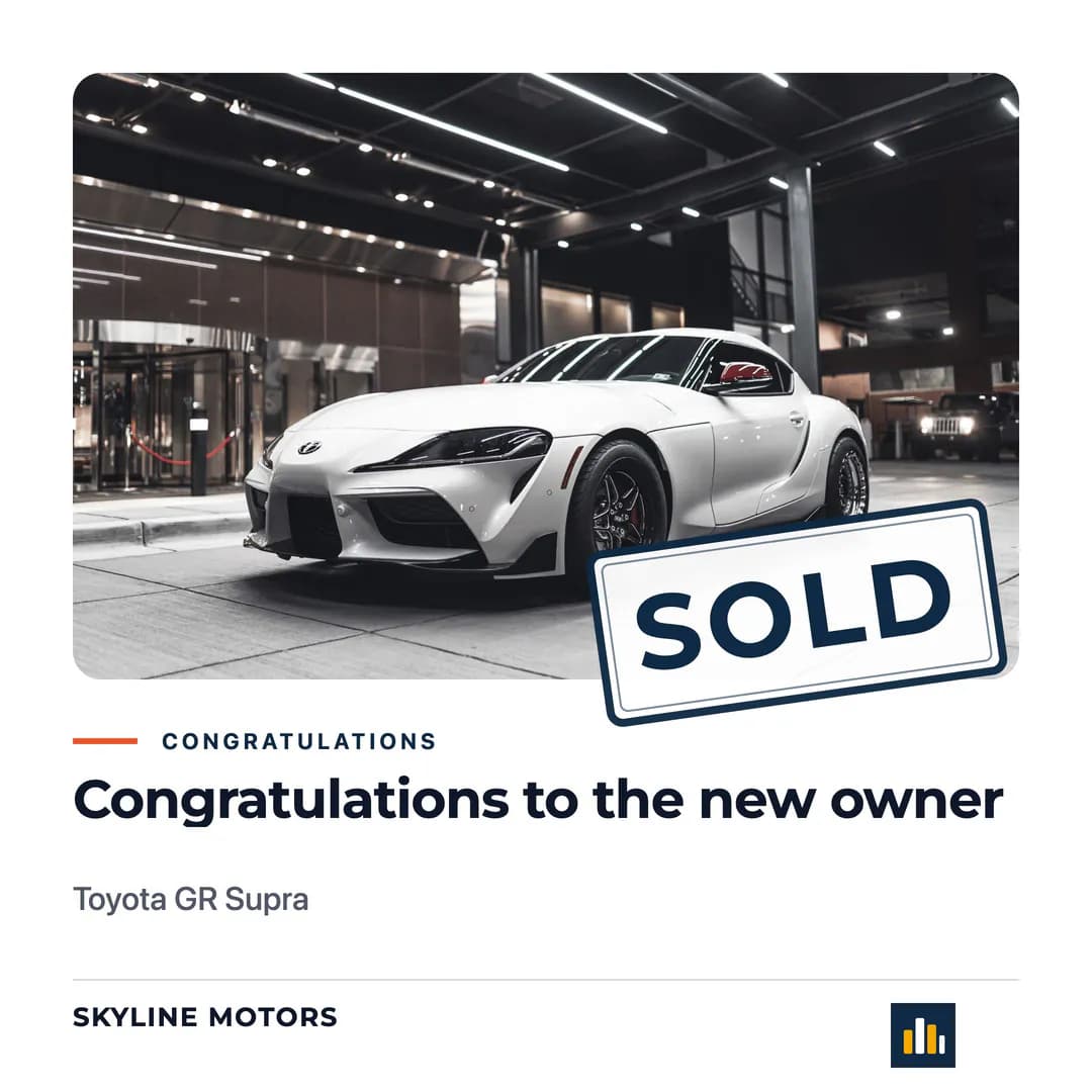 Sold stamp across a white Toyota GR Supra