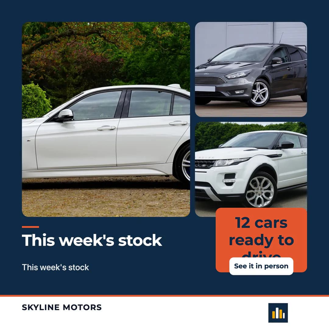 This week’s stock: a three-photo collage of cars ready to drive